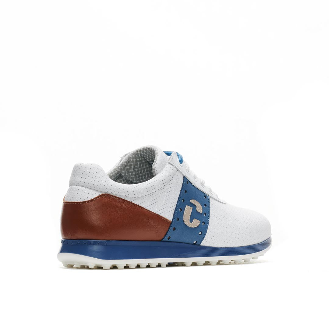 Duca Del Cosma Belair Premium Spikeless Golf Shoes - White / Cognac- Handmade in 🇵🇹