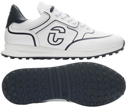 Duca Del Cosma Flyer Premium Spikeless Golf Shoes - White / Navy - Handmade in 🇵🇹