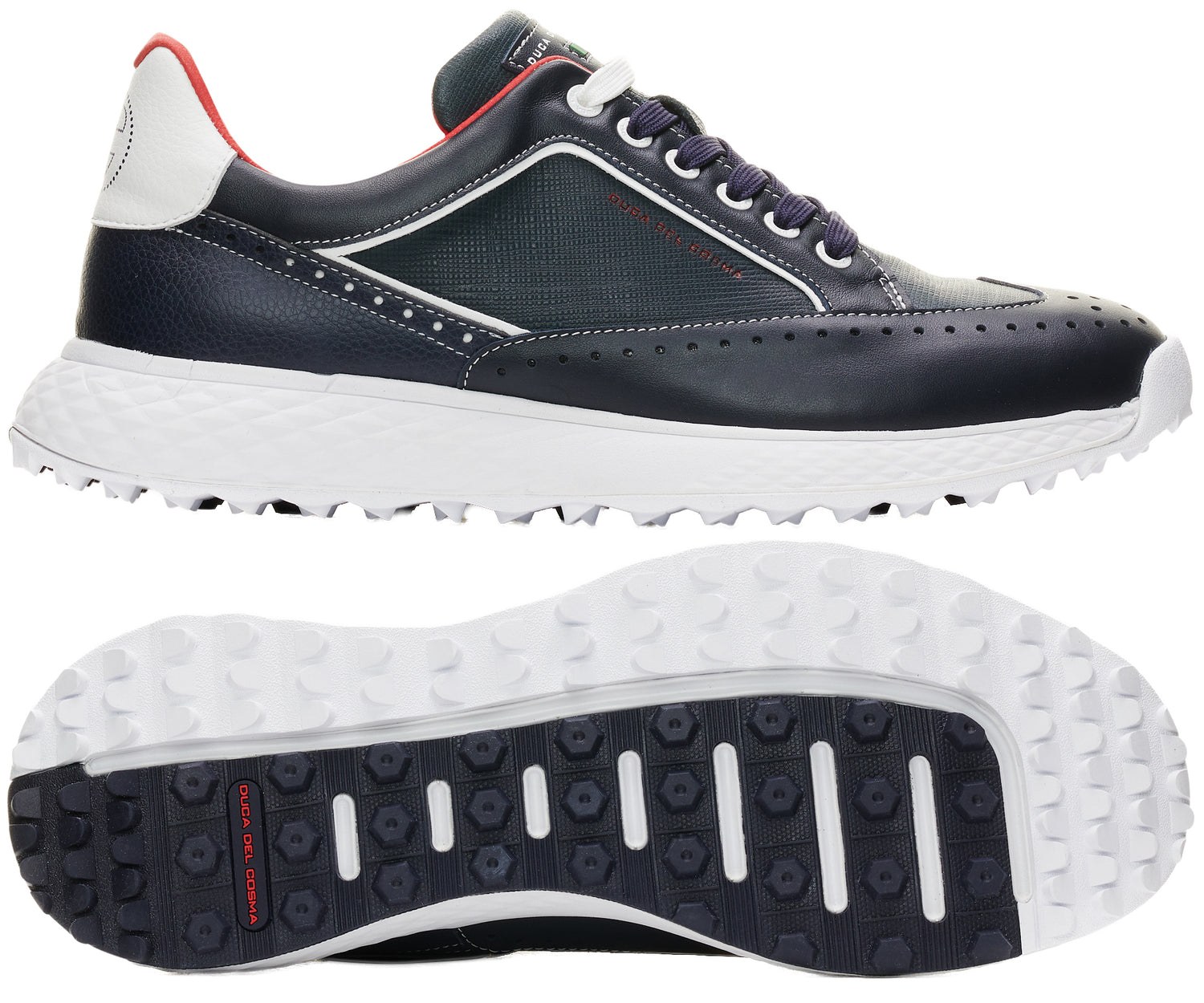 Duca Del Cosma Girona Premium Spikeless Golf Shoes - Navy / Red - Handmade in 🇵🇹