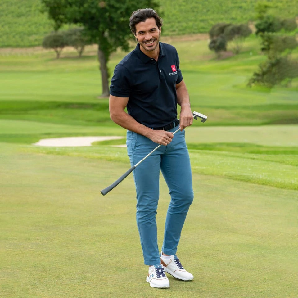 Duca Del Cosma Positano Premium Spikeless Golf Shoes - White / Cognac / Jeans - Handmade in 🇵🇹