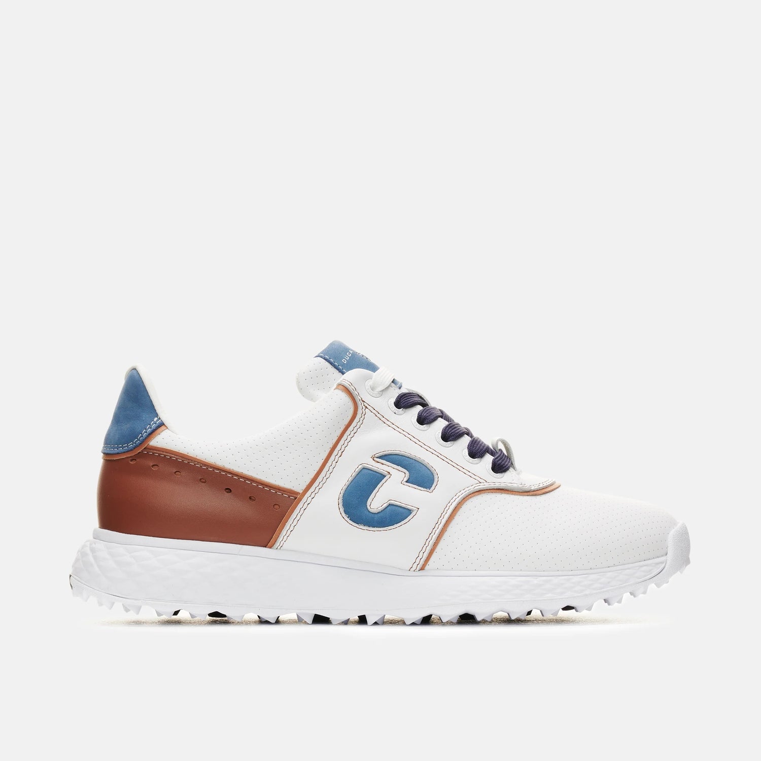 Duca Del Cosma Positano Premium Spikeless Golf Shoes - White / Cognac / Jeans - Handmade in 🇵🇹