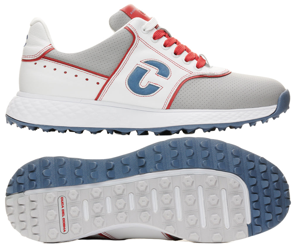Duca Del Cosma Positano Premium Spikeless Golf Shoes - Grey / White / Red - Handmade in 🇵🇹