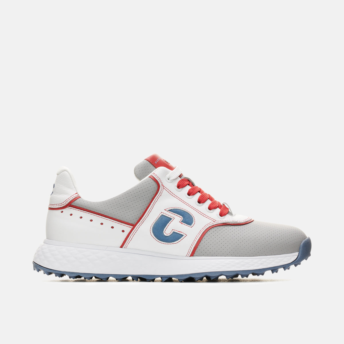 Duca Del Cosma Positano Premium Spikeless Golf Shoes - Grey / White / Red - Handmade in 🇵🇹