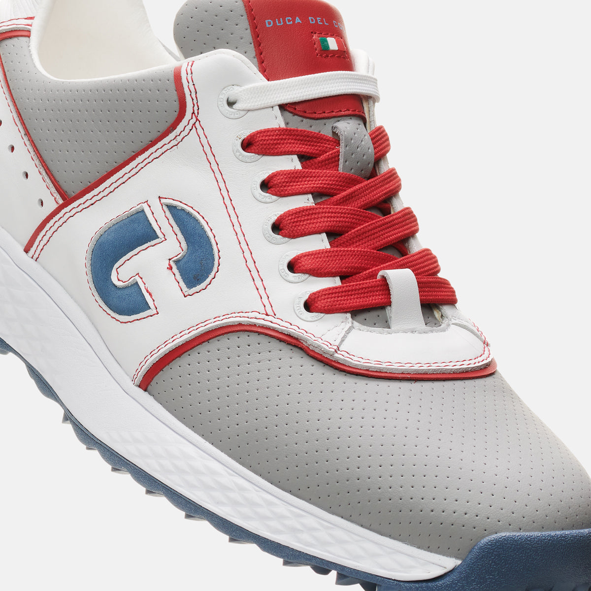 Duca Del Cosma Positano Premium Spikeless Golf Shoes - Grey / White / Red - Handmade in 🇵🇹