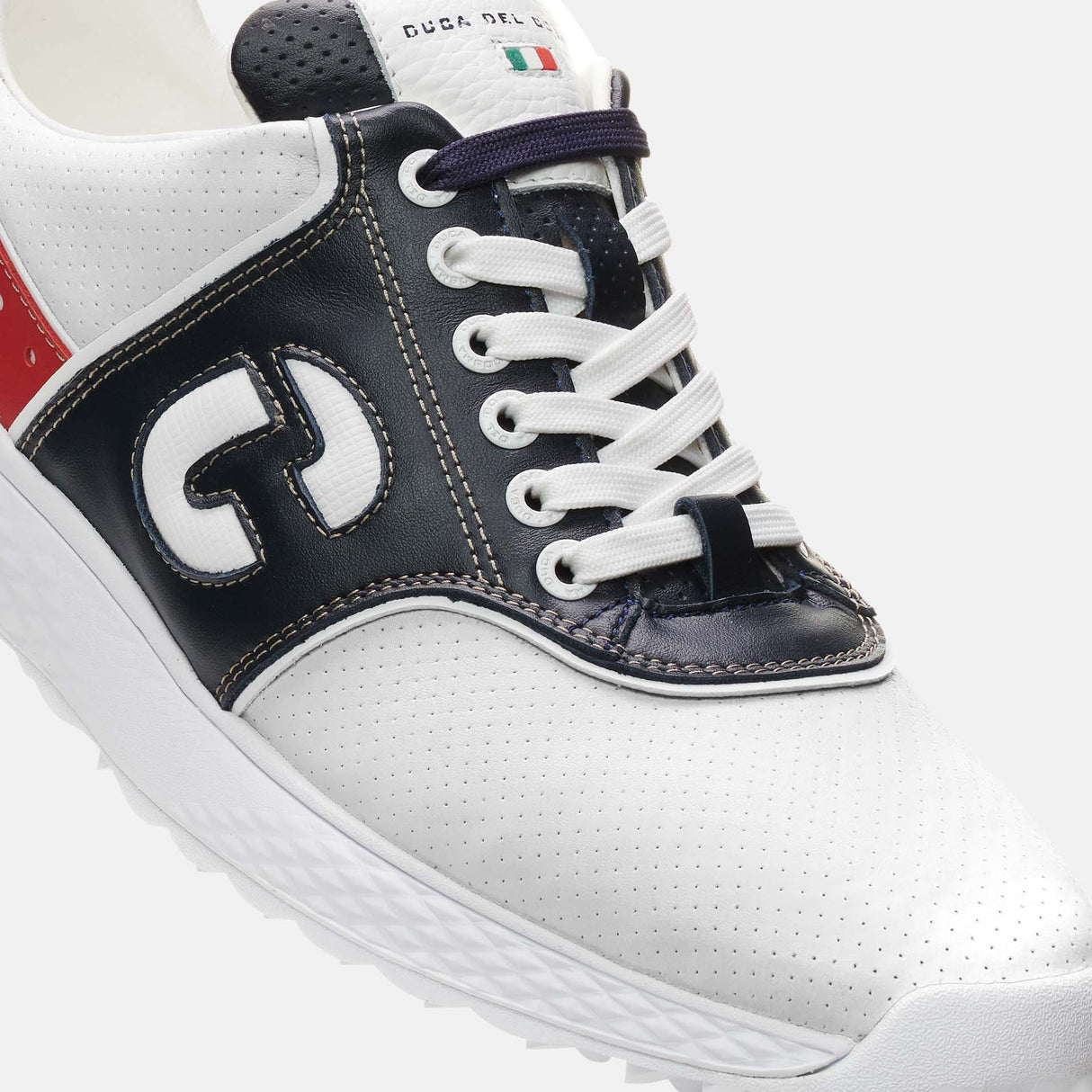 Duca Del Cosma Positano Premium Spikeless Golf Shoes - White / Navy / Red - Handmade in 🇵🇹