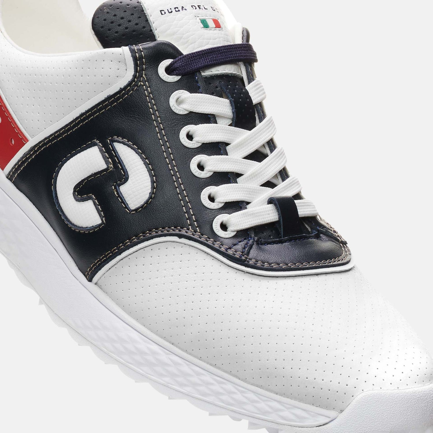 Duca Del Cosma Positano Premium Spikeless Golf Shoes - White / Navy / Red - Handmade in 🇵🇹