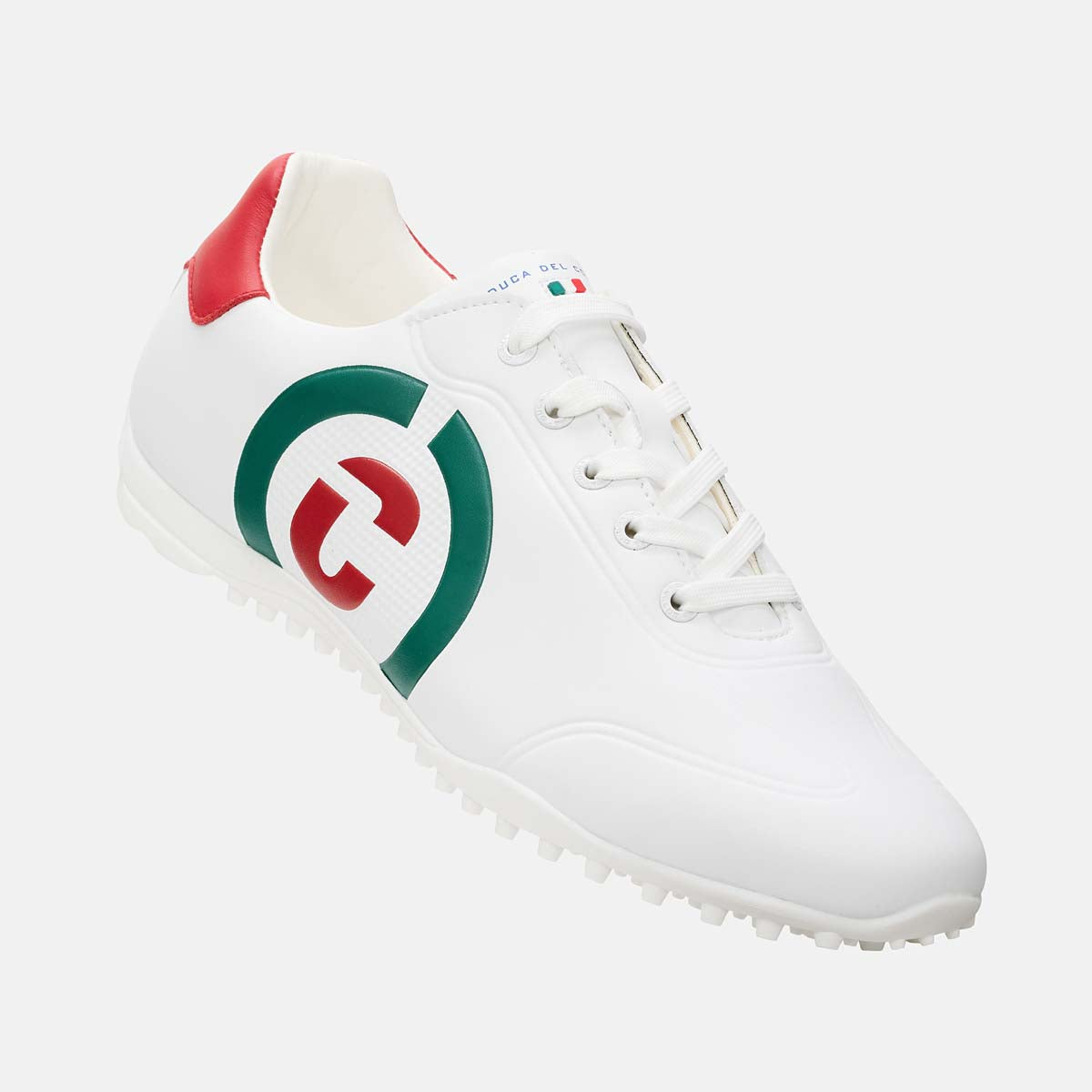 Duca Del Cosma Kingscup Premium Spikeless Golf Shoes - White /Green / Red - Handmade in 🇵🇹
