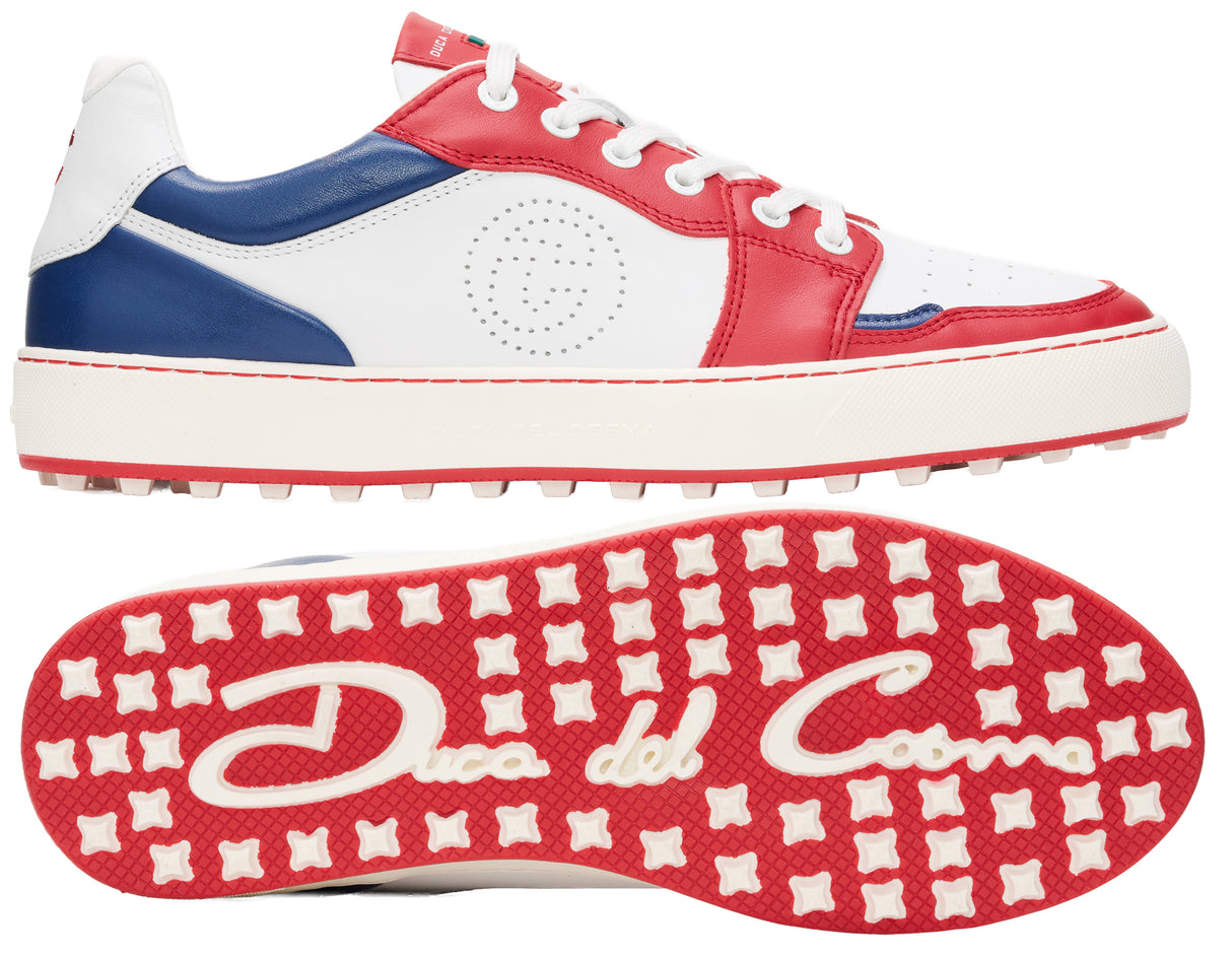 Duca Del Cosma Giordano Premium Spikeless Golf Shoes - White / Red / Navy - Handmade in 🇵🇹