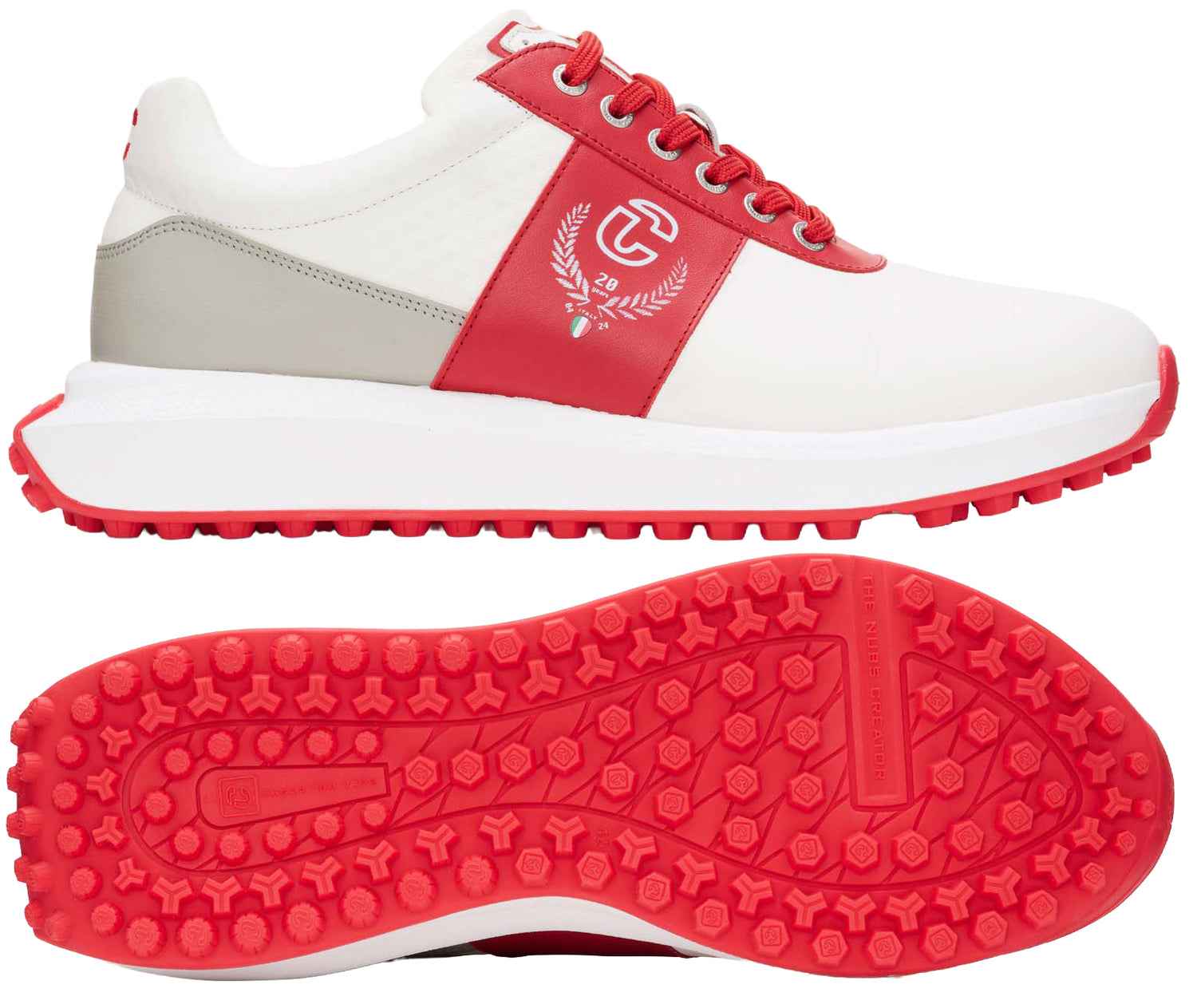 Duca Del Cosma Jubilee Premium Spikeless Golf Shoes - White / Red  - Handmade in 🇵🇹