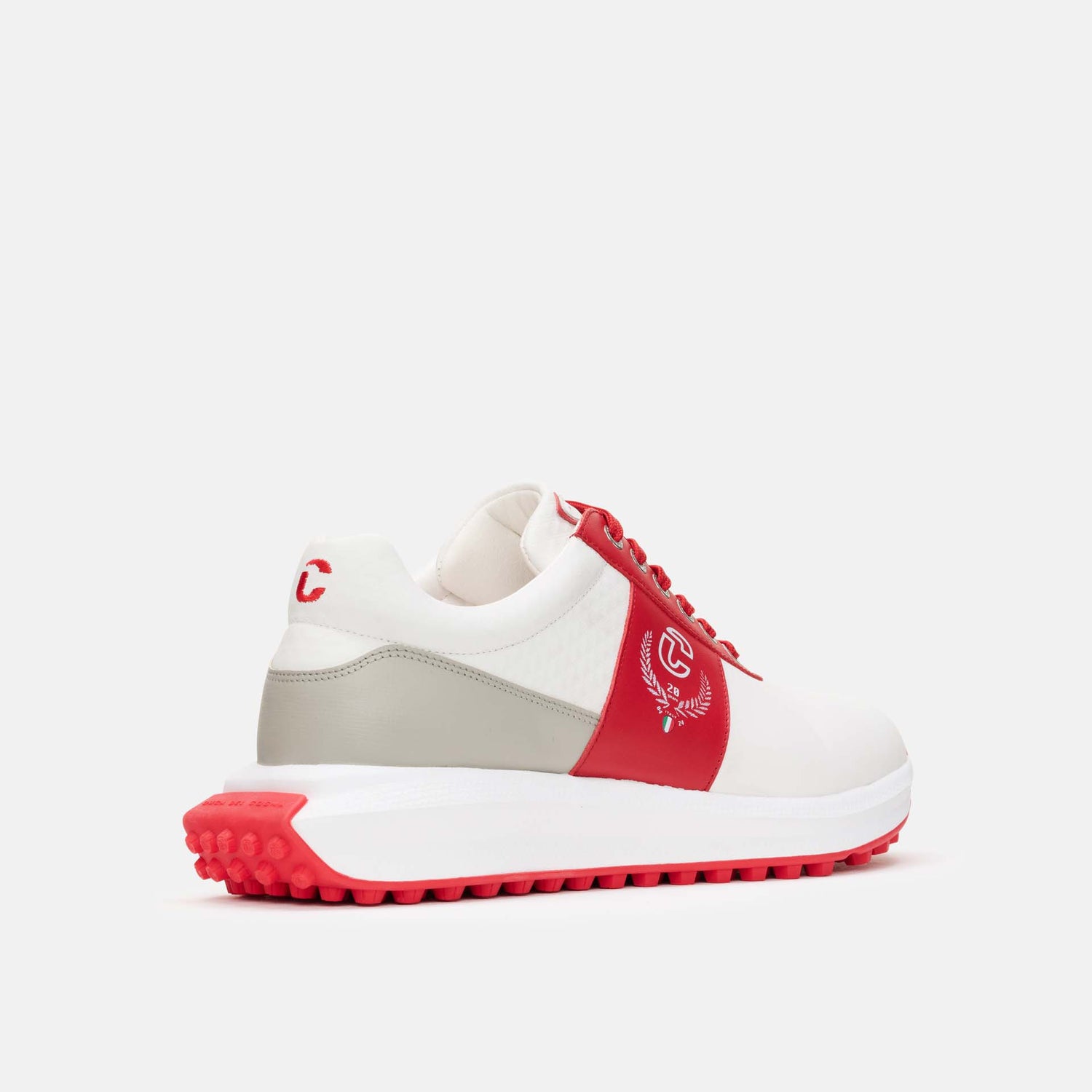 Duca Del Cosma Jubilee Premium Spikeless Golf Shoes - White / Red  - Handmade in 🇵🇹