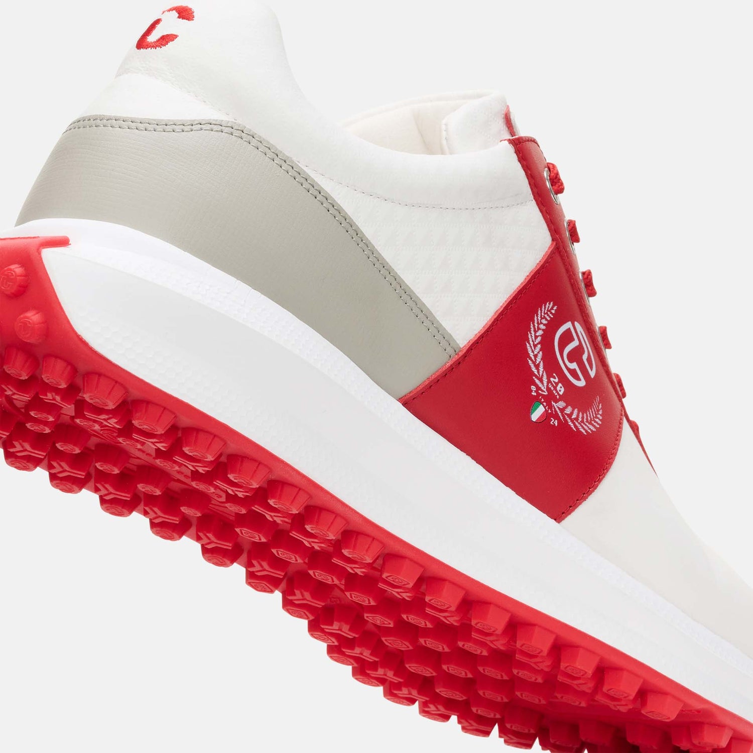 Duca Del Cosma Jubilee Premium Spikeless Golf Shoes - White / Red  - Handmade in 🇵🇹