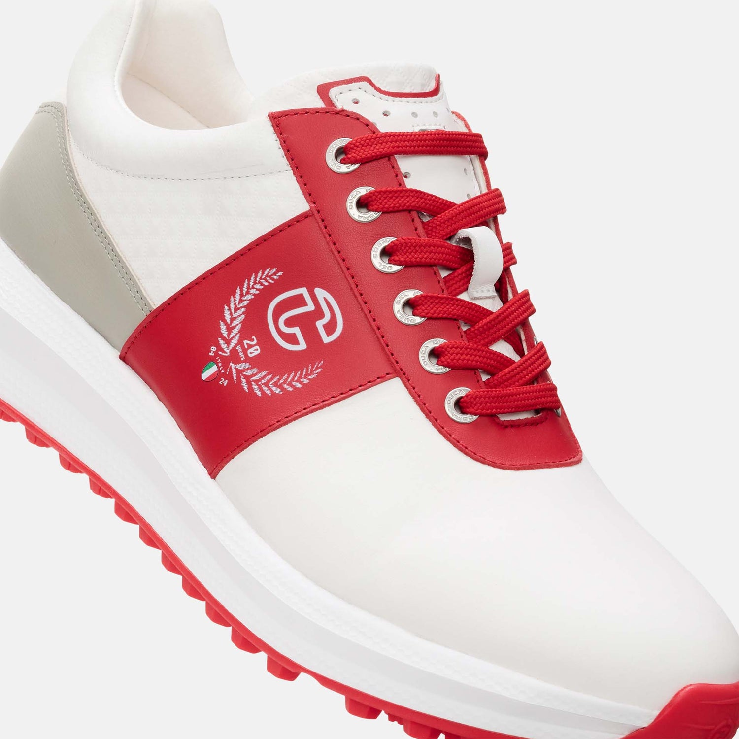 Duca Del Cosma Jubilee Premium Spikeless Golf Shoes - White / Red  - Handmade in 🇵🇹