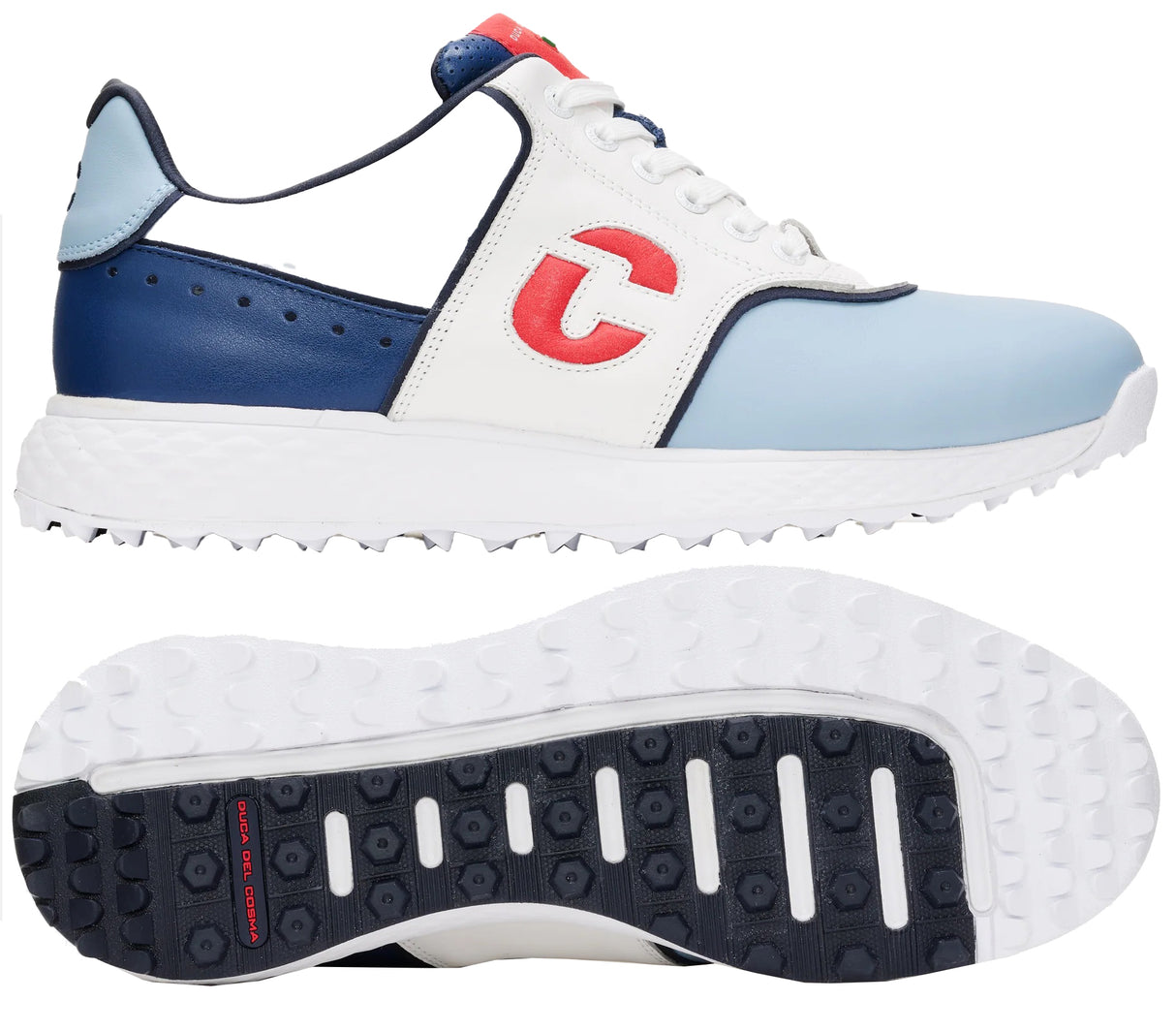 Duca Del Cosma Positano Premium Spikeless Golf Shoes - White / Blue / Red - Handmade in 🇵🇹