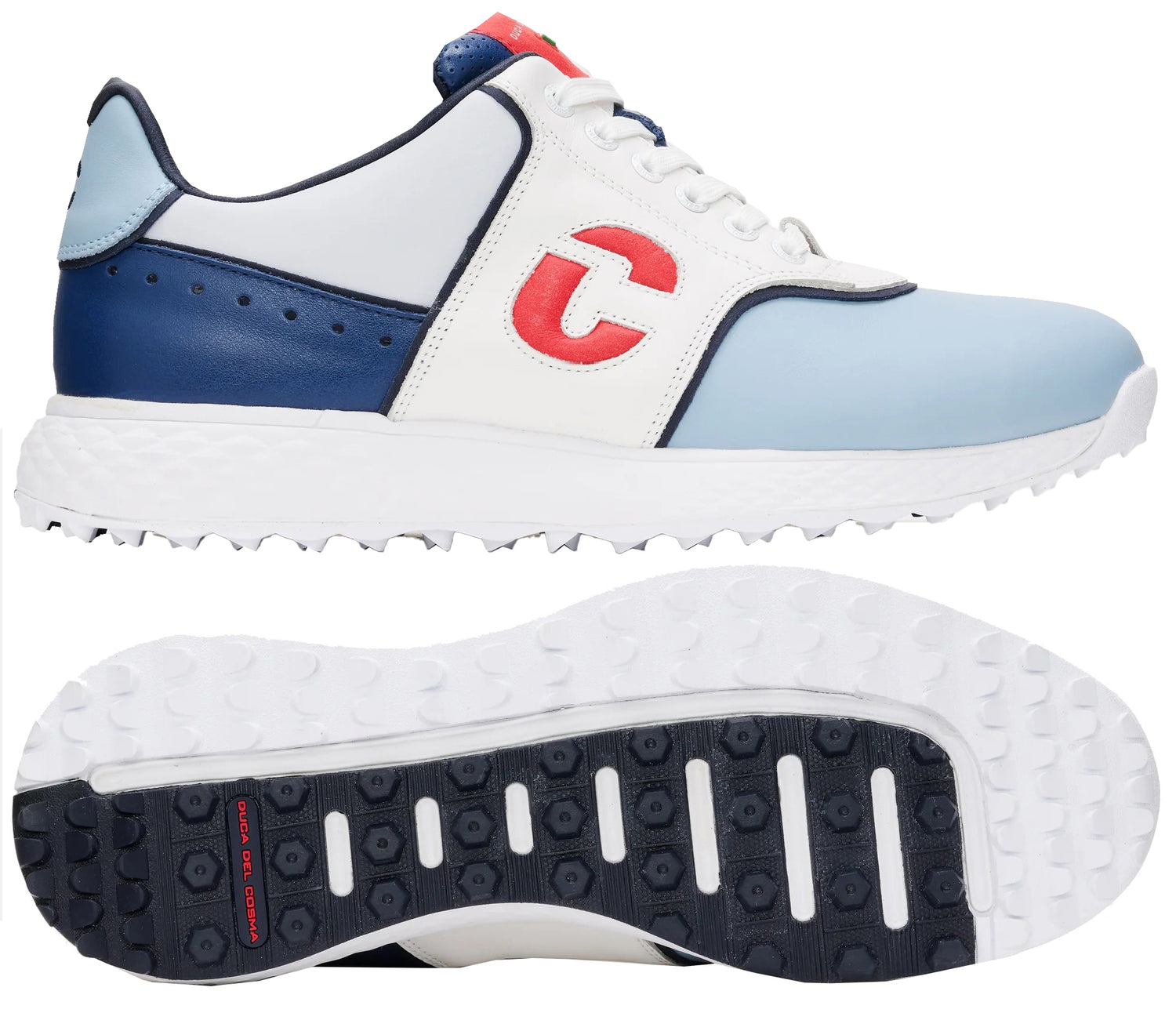 Duca Del Cosma Positano Premium Spikeless Golf Shoes - White / Blue / Red - Handmade in 🇵🇹