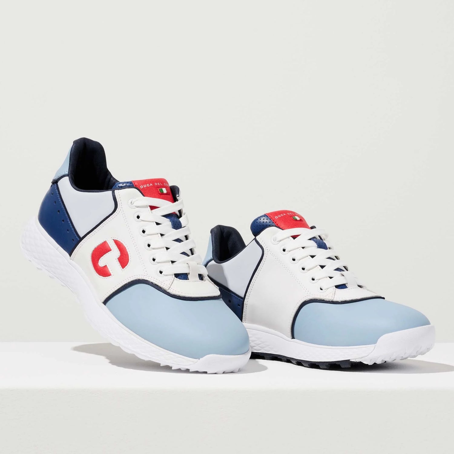 Duca Del Cosma Positano Premium Spikeless Golf Shoes - White / Blue / Red - Handmade in 🇵🇹