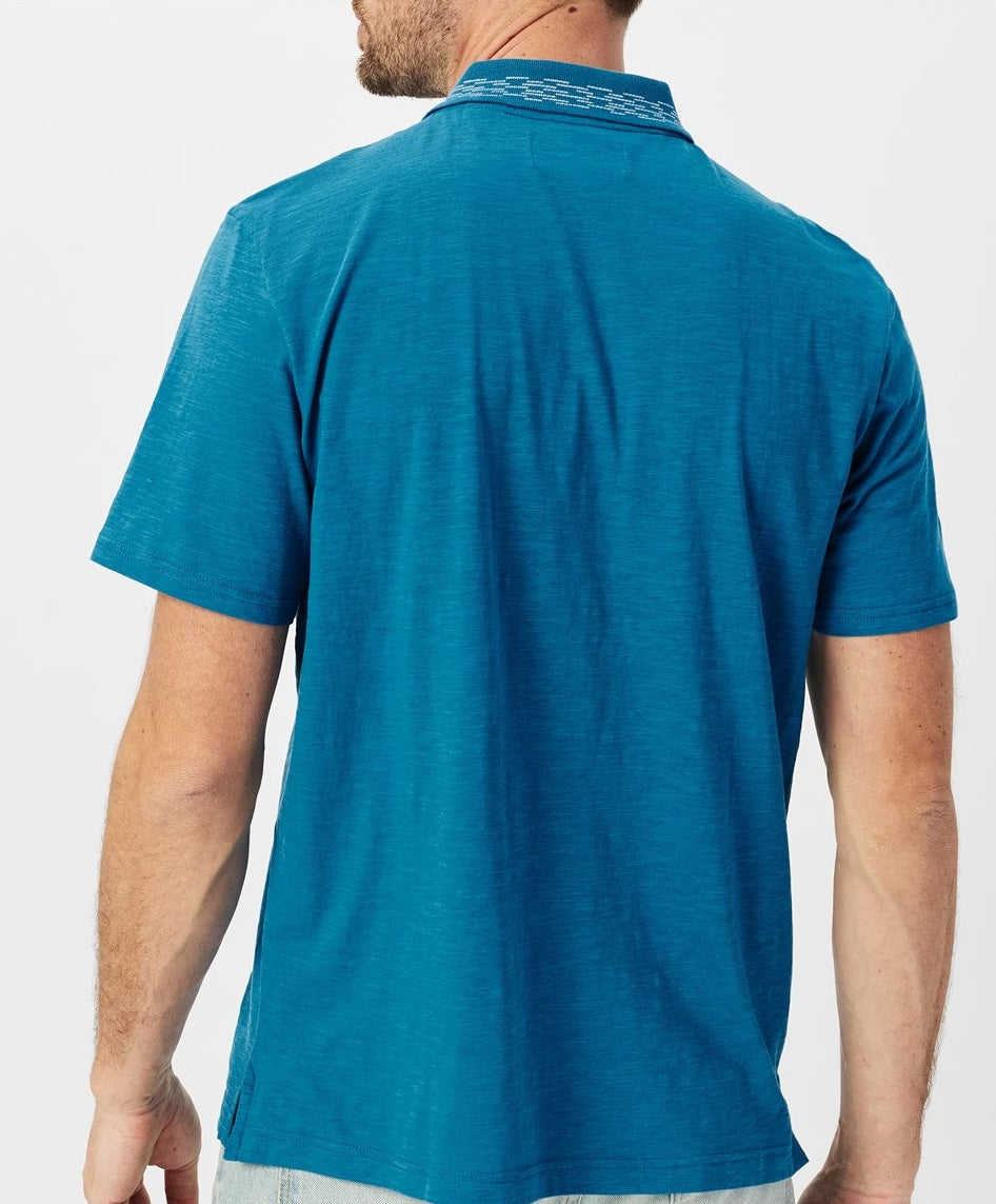 Original Penguin Contrast Collar Heathered Golf Polo Shirt - Vallarta Blue