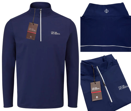 Oscar Jacobson Camber Tech Golf 1/4 Zip Pullover Mid Layer - Navy