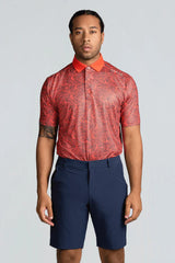 Reflo Adriatic Pattern Golf Polo Shirt - Red / Navy