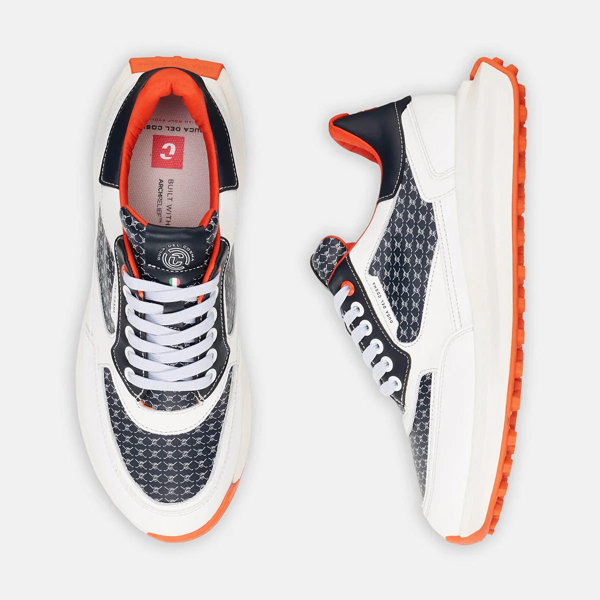 Duca Del Cosma Davanti 2 Spikeless Golf Shoes - SAMPLE - White / Navy / Orange