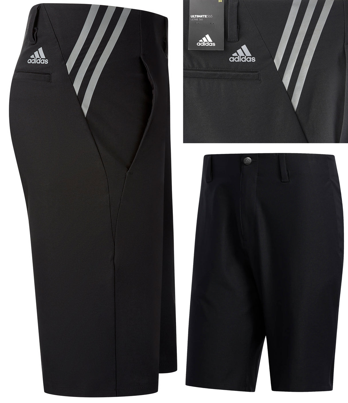 Adidas Golf Ultimate 365 3 Stripe Golf Shorts - Black