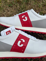 GRADE B - Duca Del Cosma Belair Premium Spikeless Golf Shoes - White / Red - Handmade in 🇵🇹