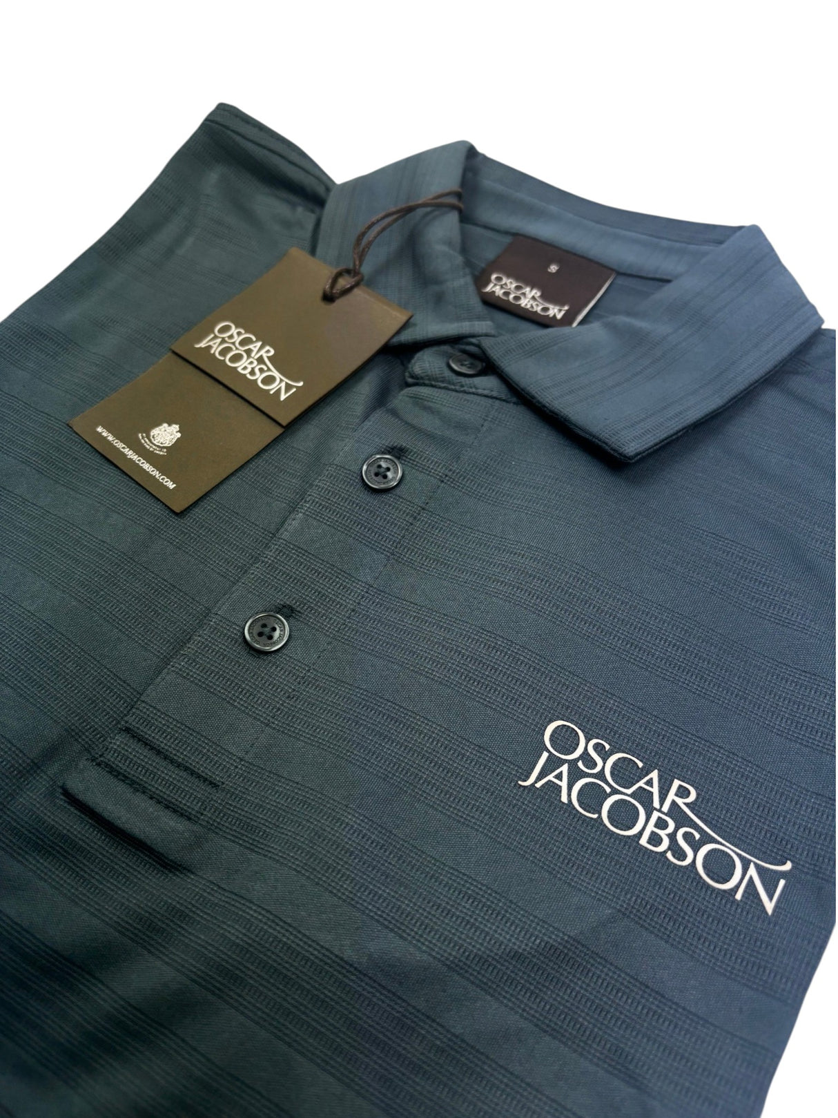 Oscar Jacobson Macdonell Tour Texture Stripe Golf Polo Shirt - China Blue