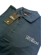 Oscar Jacobson Macdonell Tour Texture Stripe Golf Polo Shirt - China Blue