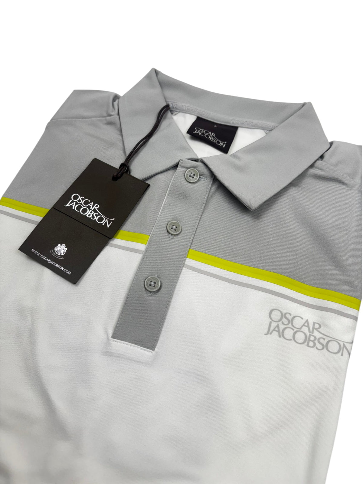 Oscar Jacobson Gilman Tour Colour Block Golf Polo Shirt - Lunar Grey / White