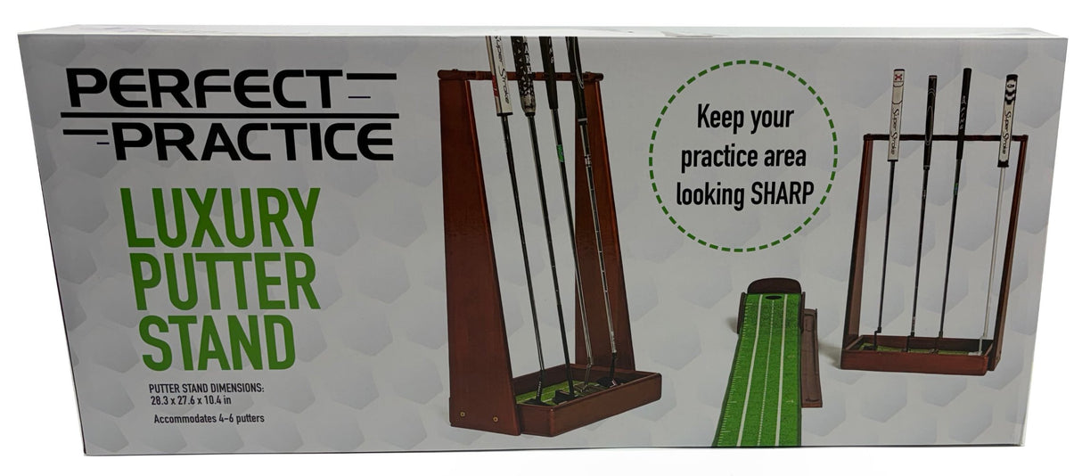 Perfect Practice Golf Luxury Wooden Putter Stand - Holds 6 Putters