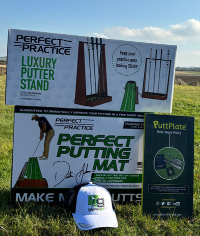 Ultimate Putting Bundle - Perfect Practice Golf Putting Mat, Putter Stand & PuttPlate Mirror