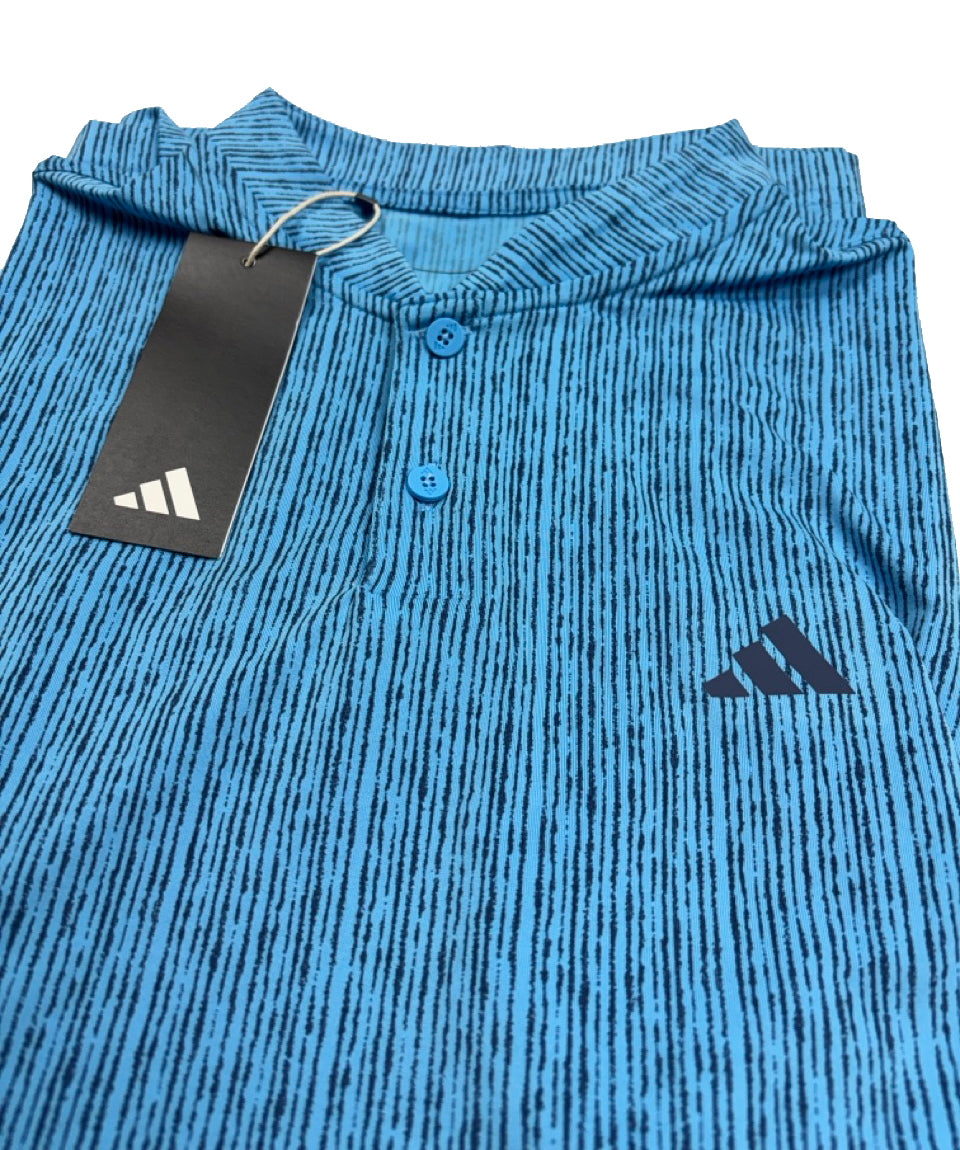 Adidas Blade Neck Sport Stripe Golf Polo Shirt - Blue