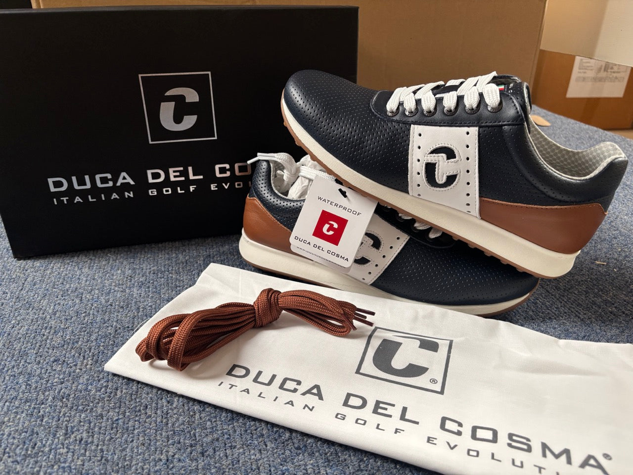 Duca Del Cosma Belair Premium Spikeless Golf Shoes - Navy / Cognac