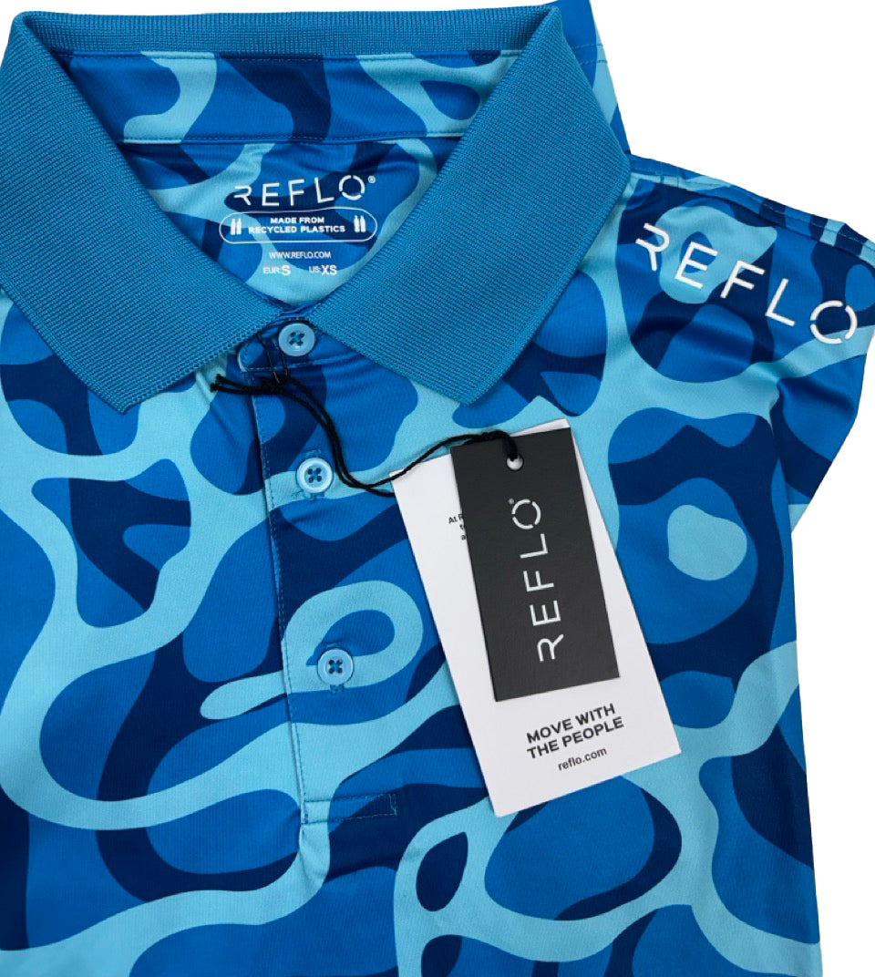 Reflo Powell Graphic Print Golf Polo Shirt - Ocean Blue
