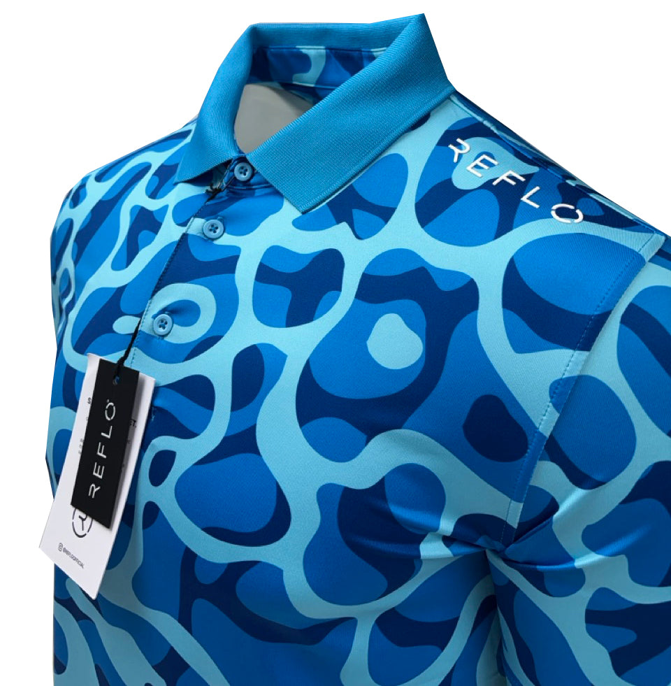Reflo Powell Graphic Print Golf Polo Shirt - Ocean Blue