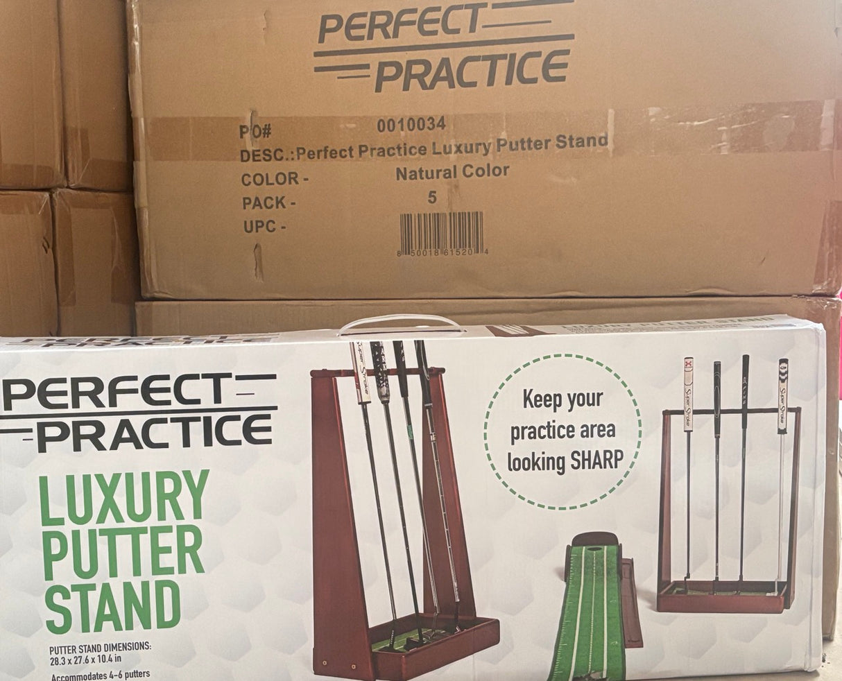 Bashed Box - Perfect Practice Golf Luxury Wooden Putter Stand - Holds 6 Putters