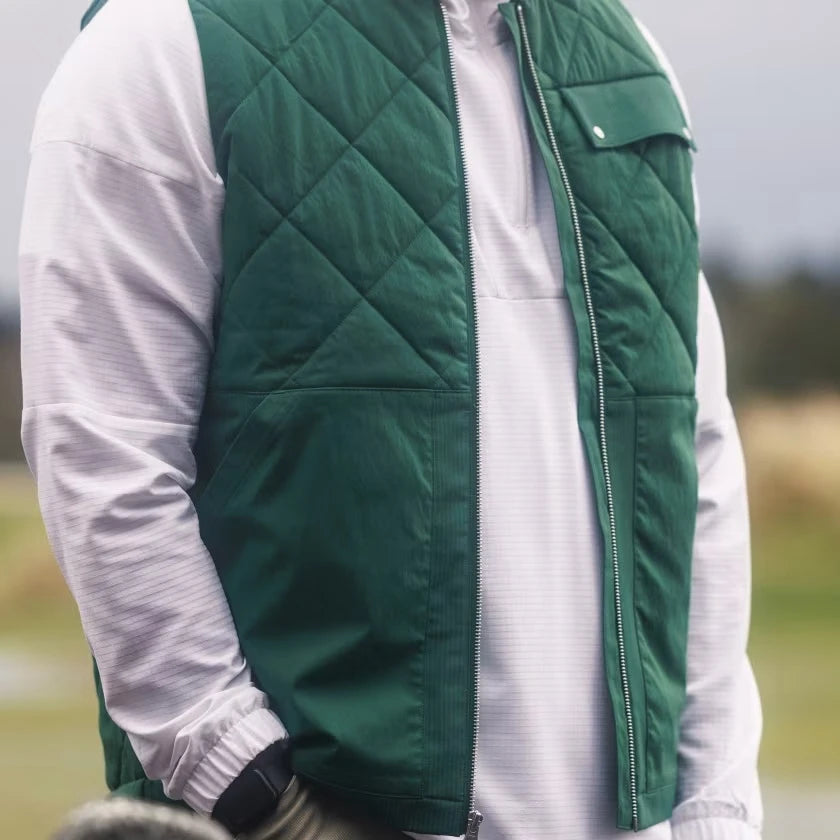 Adidas Go-To Quilted DWR Full Zip Golf Vest - Core Green