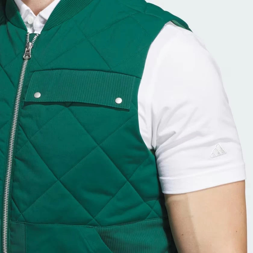 Adidas Go-To Quilted DWR Full Zip Golf Vest - Core Green