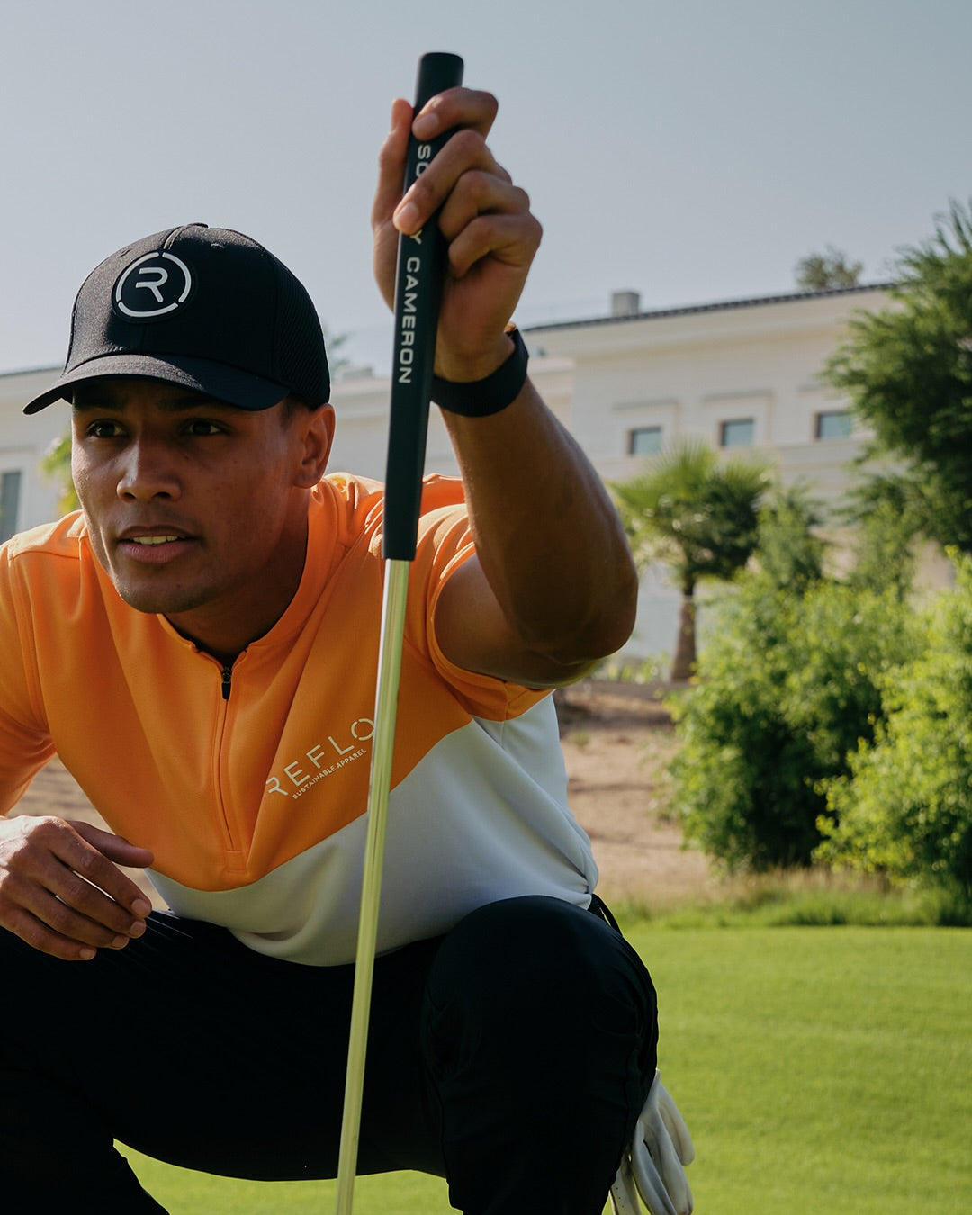 Reflo Tobol Blade Collar Zip Neck Performance Golf Polo Shirt - Tangerine / Bright White