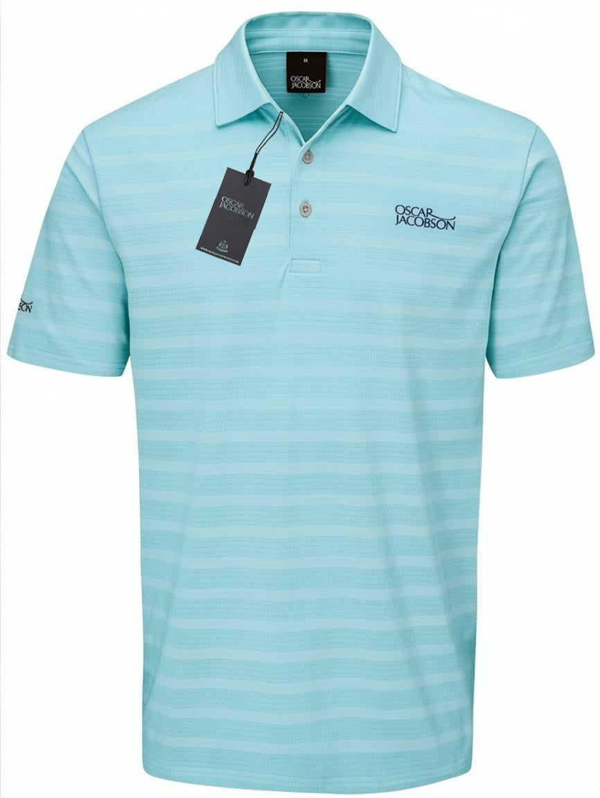 Oscar Jacobson Macdonell Tour Texture Stripe Golf Polo Shirt - Cool Blue
