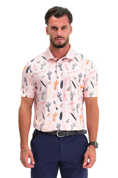 Reflo Caddo Graphic Print Golf Polo Shirt - Peach