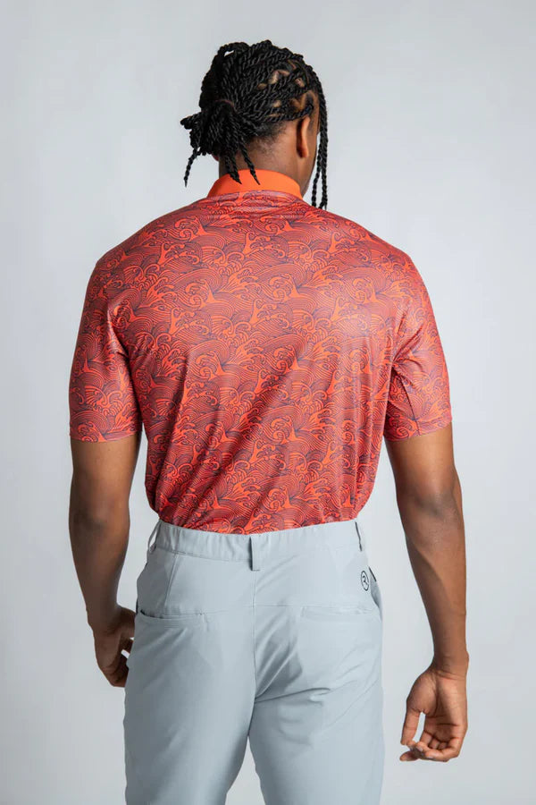 Reflo Adriatic Pattern Golf Polo Shirt - Red / Navy