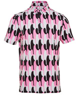 Reflo Spikey Graphic Cactus Print Golf Polo Shirt - Pink / Grey