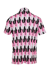 Reflo Spikey Graphic Cactus Print Golf Polo Shirt - Pink / Grey