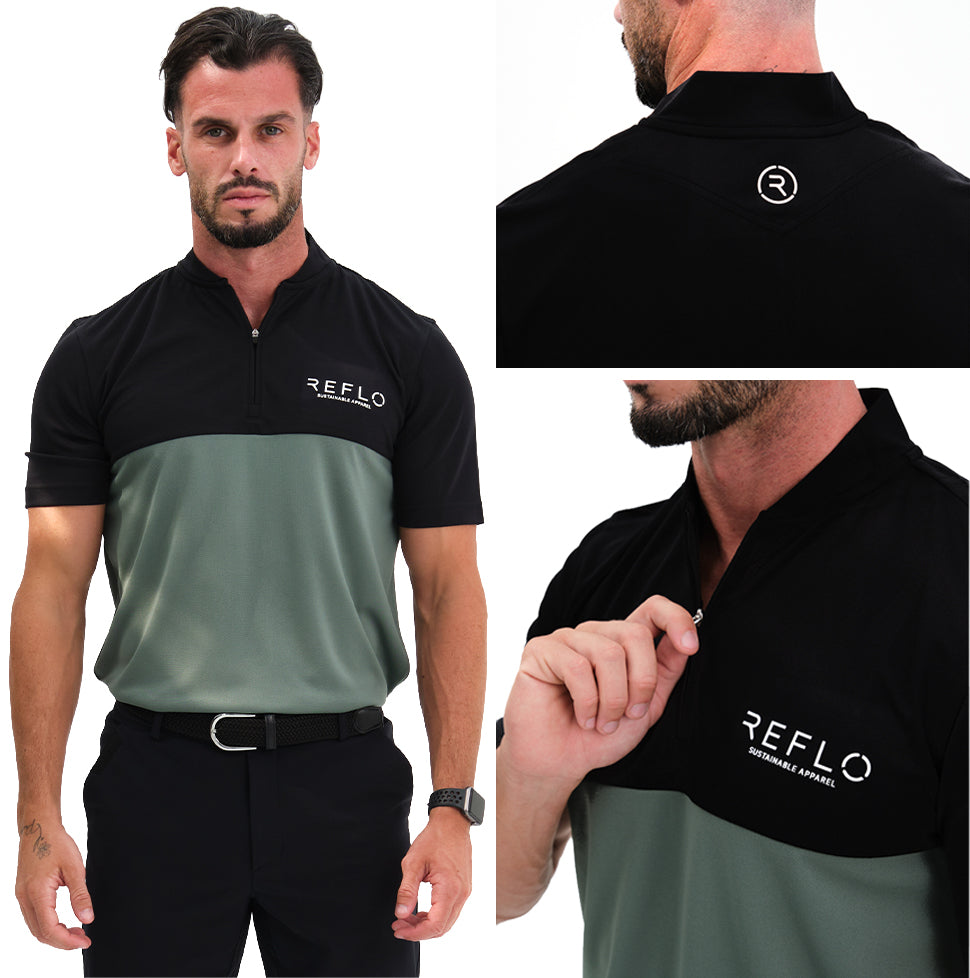 Reflo Tobol Blade Collar Zip Neck Performance Golf Polo Shirt - Caviar / Dark Forest