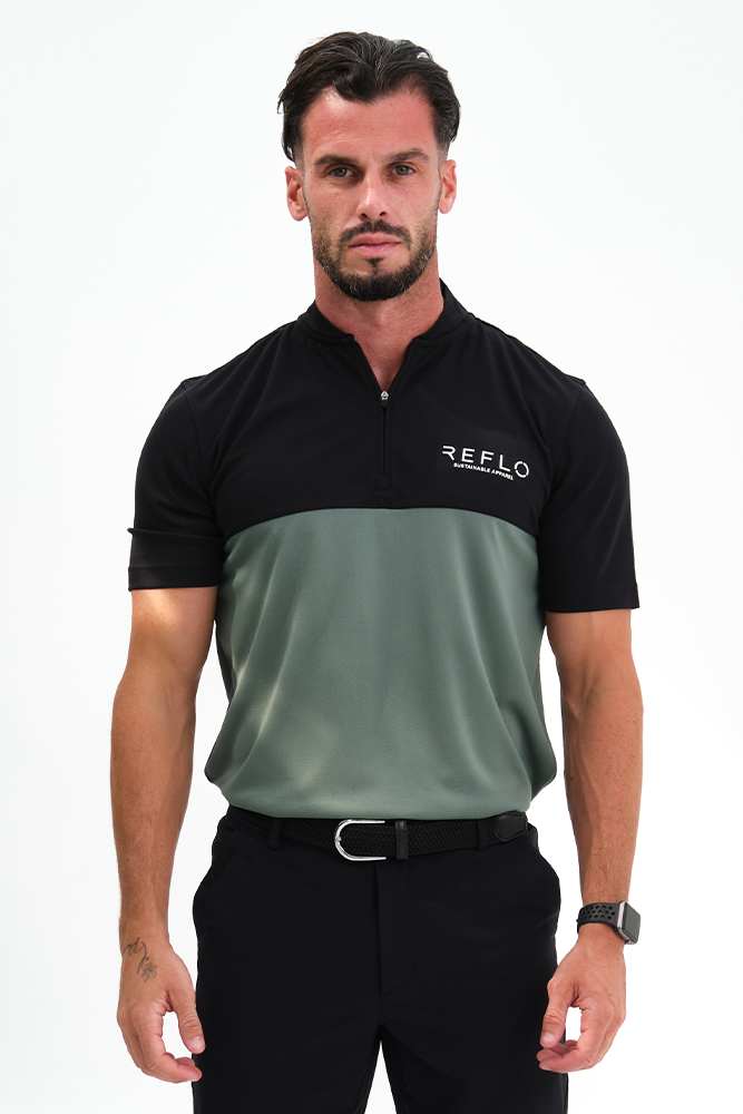 Reflo Tobol Blade Collar Zip Neck Performance Golf Polo Shirt - Caviar / Dark Forest