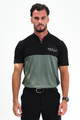 Reflo Tobol Blade Collar Zip Neck Performance Golf Polo Shirt - Caviar / Dark Forest