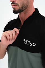 Reflo Tobol Blade Collar Zip Neck Performance Golf Polo Shirt - Caviar / Dark Forest