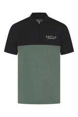 Reflo Tobol Blade Collar Zip Neck Performance Golf Polo Shirt - Caviar / Dark Forest