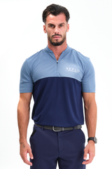 Reflo Tobol Blade Collar Zip Neck Performance Golf Polo Shirt - Coronet Blue / Medieval Blue