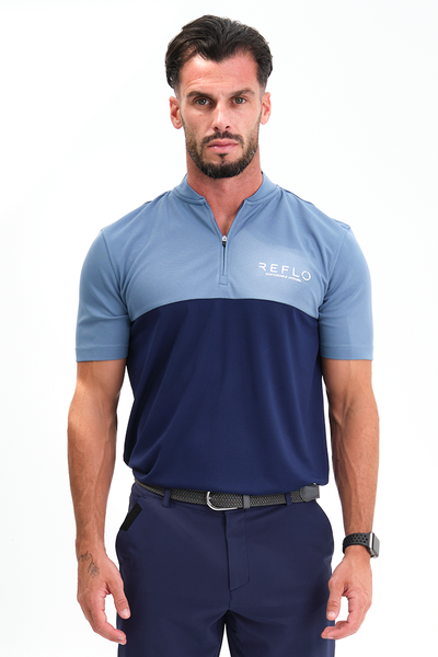 Reflo Tobol Blade Collar Zip Neck Performance Golf Polo Shirt - Coronet Blue / Medieval Blue